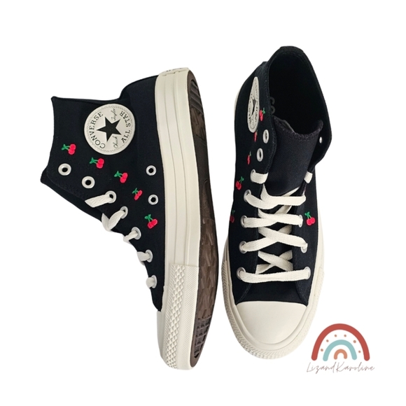 New! Converse Chuck Taylor All Star High Top Sneakers with Cherry Embroidery - Picture 11 of 16